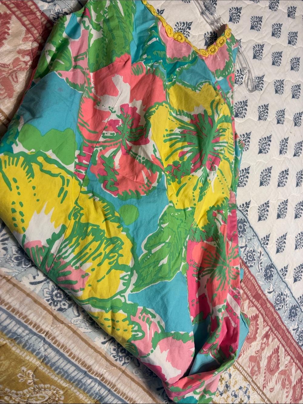 Lilly Pulitzer Delia Shorely Blue Big Flirt Floral Lace Trim Shift Dress Size 4 - Picture 3 of 4